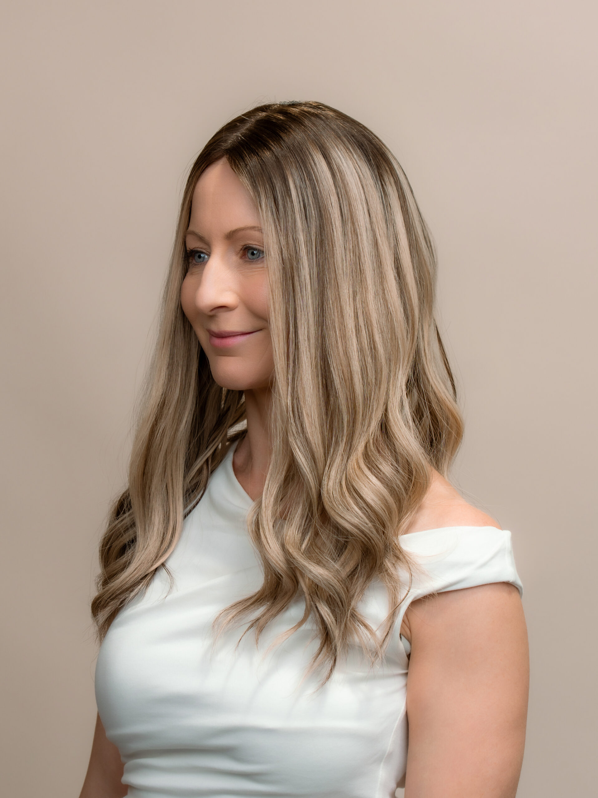 DNZ01876v2 Chanel 18" | Blonde Human Hair Silk Topper - Image 2